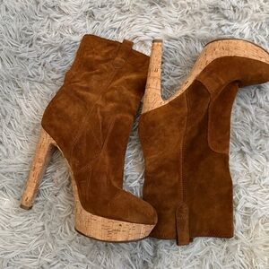 Michael Kors Brown Suede Heeled Boots with Cork Detail